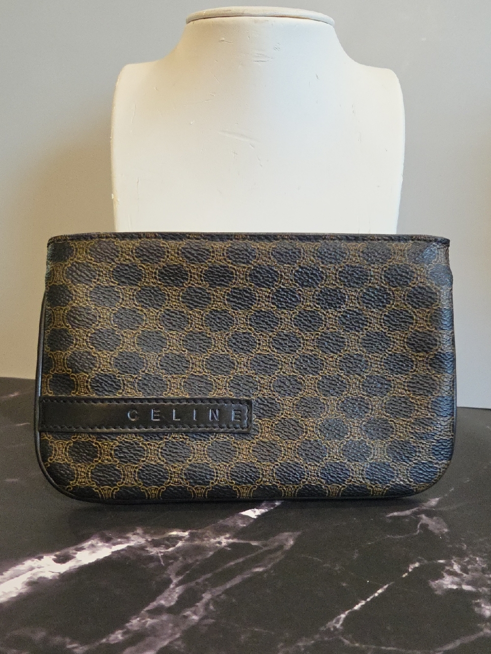 Celine Brown and Black Signature Macadam Canvas Pouch